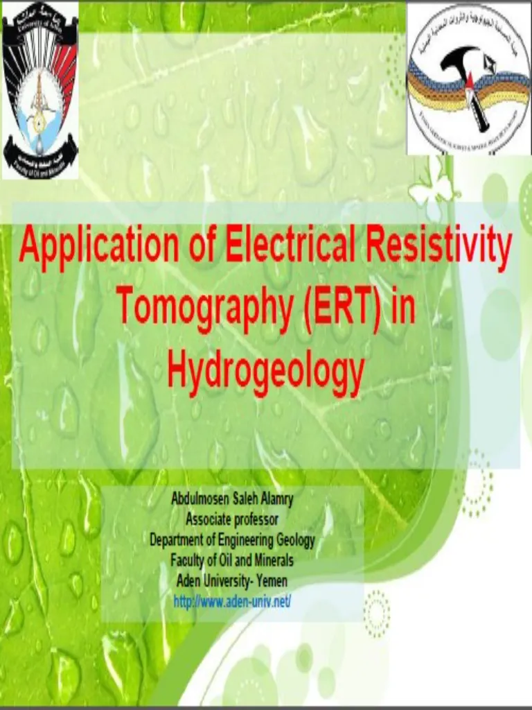 Application of Electrical Resistivity Tomography (ERT) in Hydrogeology